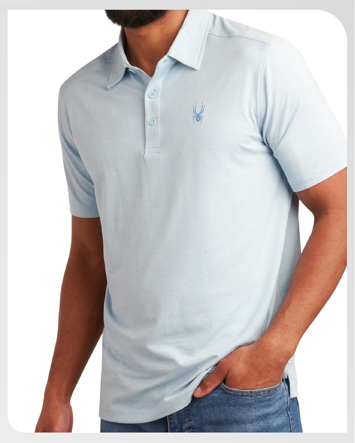 imageSpyder Mens Golf Polo Shirt Moisture Wicking Soft Short Mens Polo Shirts Short Sleeve Athletic Fit Collared Golf ShirtsSky Blue