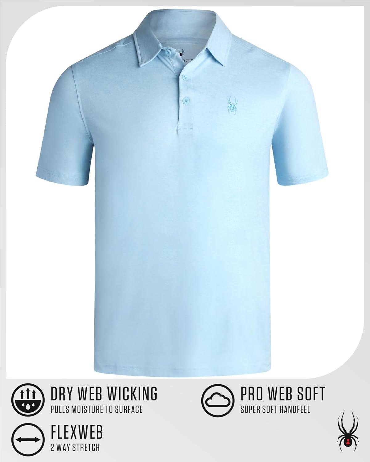imageSpyder Mens Golf Polo Shirt Moisture Wicking Soft Short Mens Polo Shirts Short Sleeve Athletic Fit Collared Golf ShirtsSky Blue