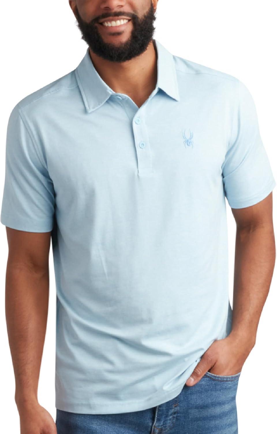 imageSpyder Mens Golf Polo Shirt Moisture Wicking Soft Short Mens Polo Shirts Short Sleeve Athletic Fit Collared Golf ShirtsSky Blue