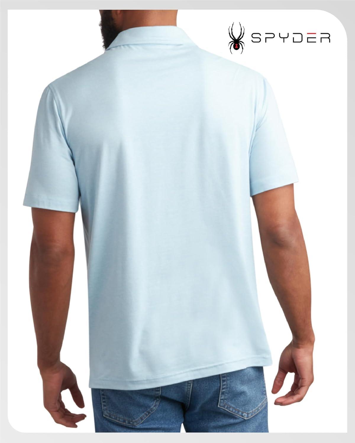 imageSpyder Mens Golf Polo Shirt Moisture Wicking Soft Short Mens Polo Shirts Short Sleeve Athletic Fit Collared Golf ShirtsSky Blue
