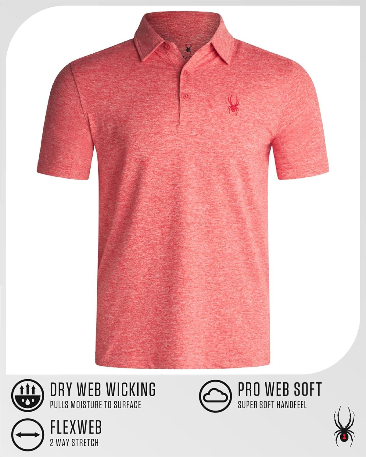 imageSpyder Mens Golf Polo Shirt Moisture Wicking Soft Short Mens Polo Shirts Short Sleeve Athletic Fit Collared Golf ShirtsSpyder Red