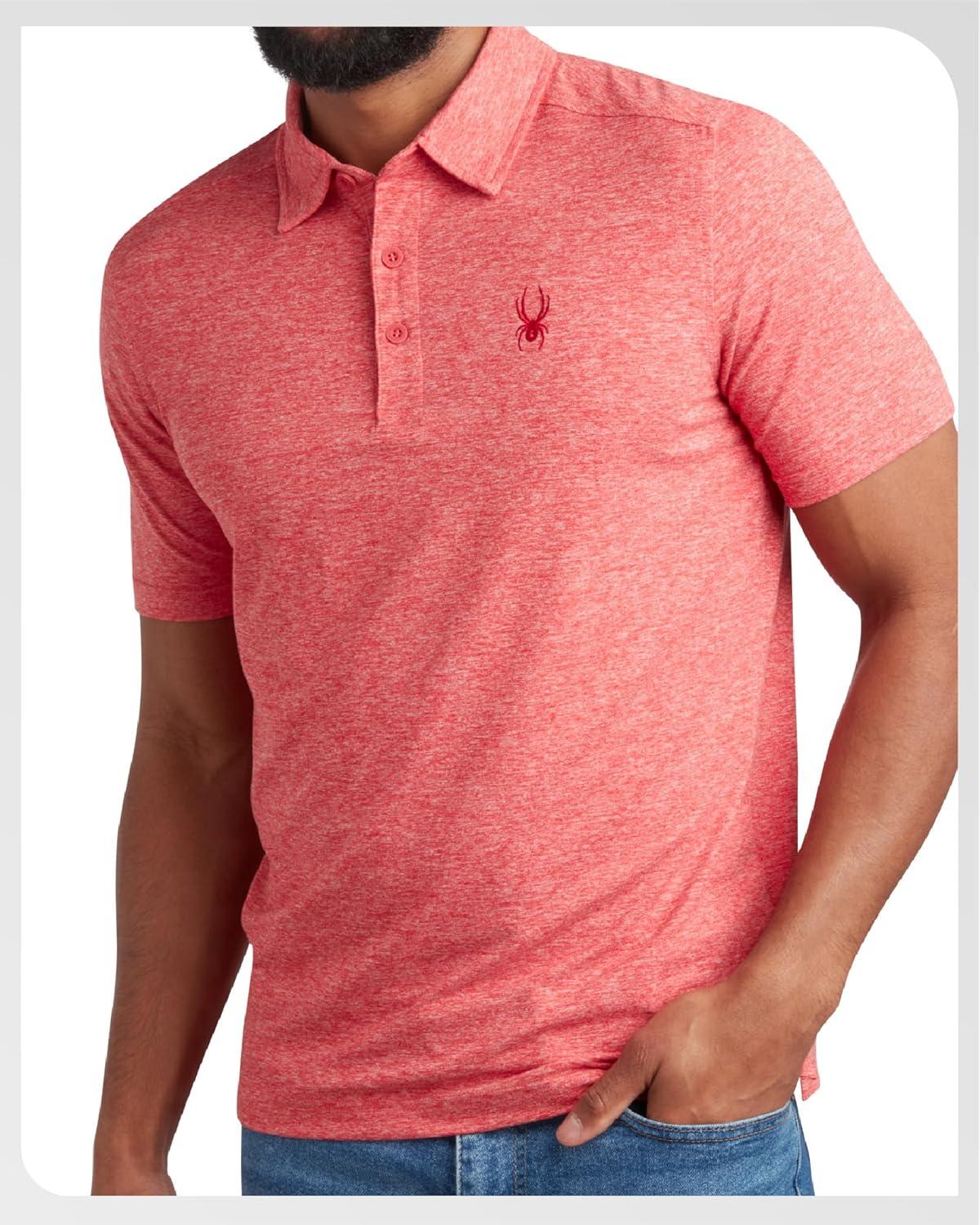 imageSpyder Mens Golf Polo Shirt Moisture Wicking Soft Short Mens Polo Shirts Short Sleeve Athletic Fit Collared Golf ShirtsSpyder Red
