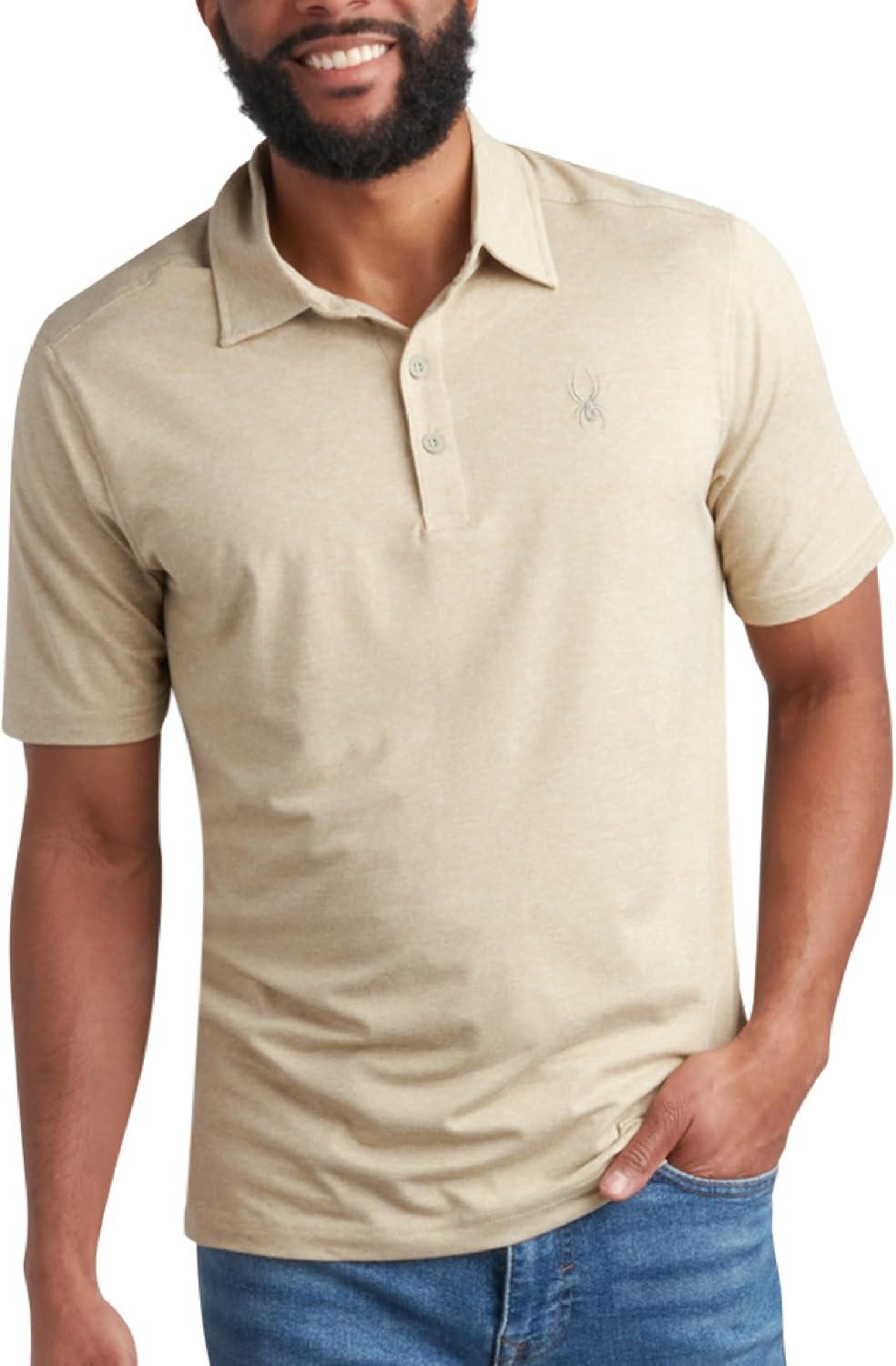 imageSpyder Mens Golf Polo Shirt Moisture Wicking Soft Short Mens Polo Shirts Short Sleeve Athletic Fit Collared Golf ShirtsStone