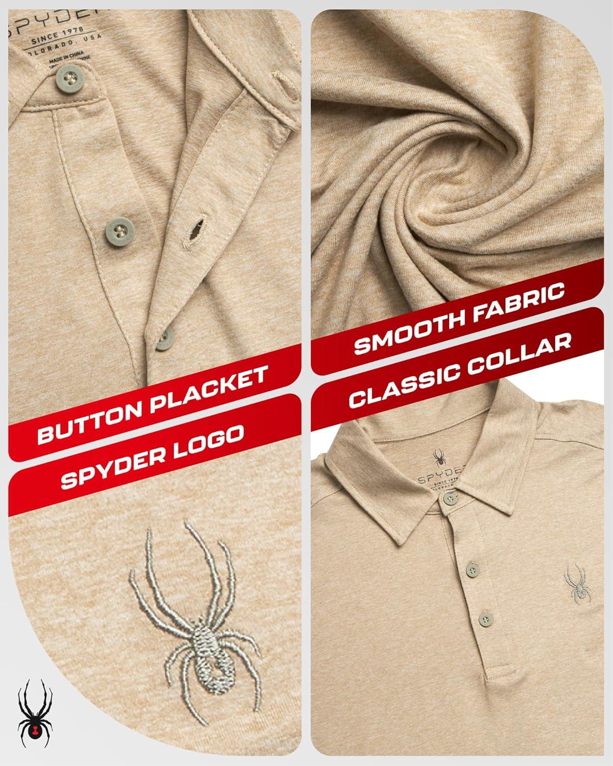 imageSpyder Mens Golf Polo Shirt Moisture Wicking Soft Short Mens Polo Shirts Short Sleeve Athletic Fit Collared Golf ShirtsStone
