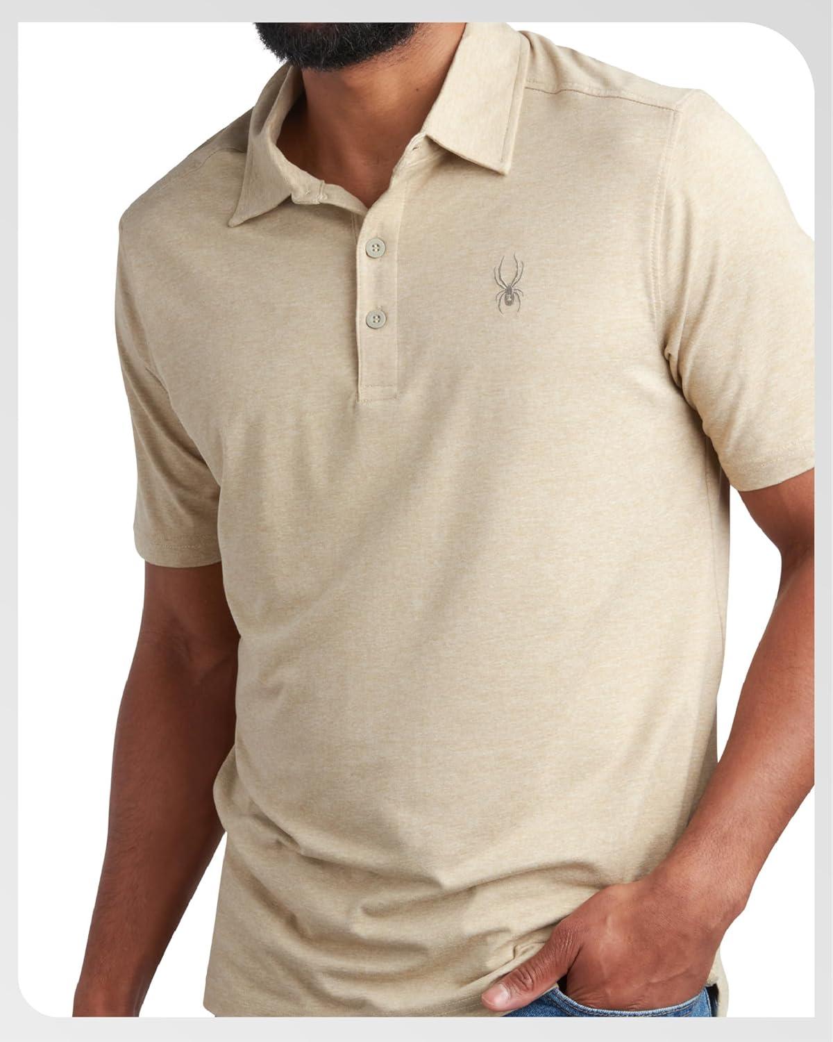 imageSpyder Mens Golf Polo Shirt Moisture Wicking Soft Short Mens Polo Shirts Short Sleeve Athletic Fit Collared Golf ShirtsStone