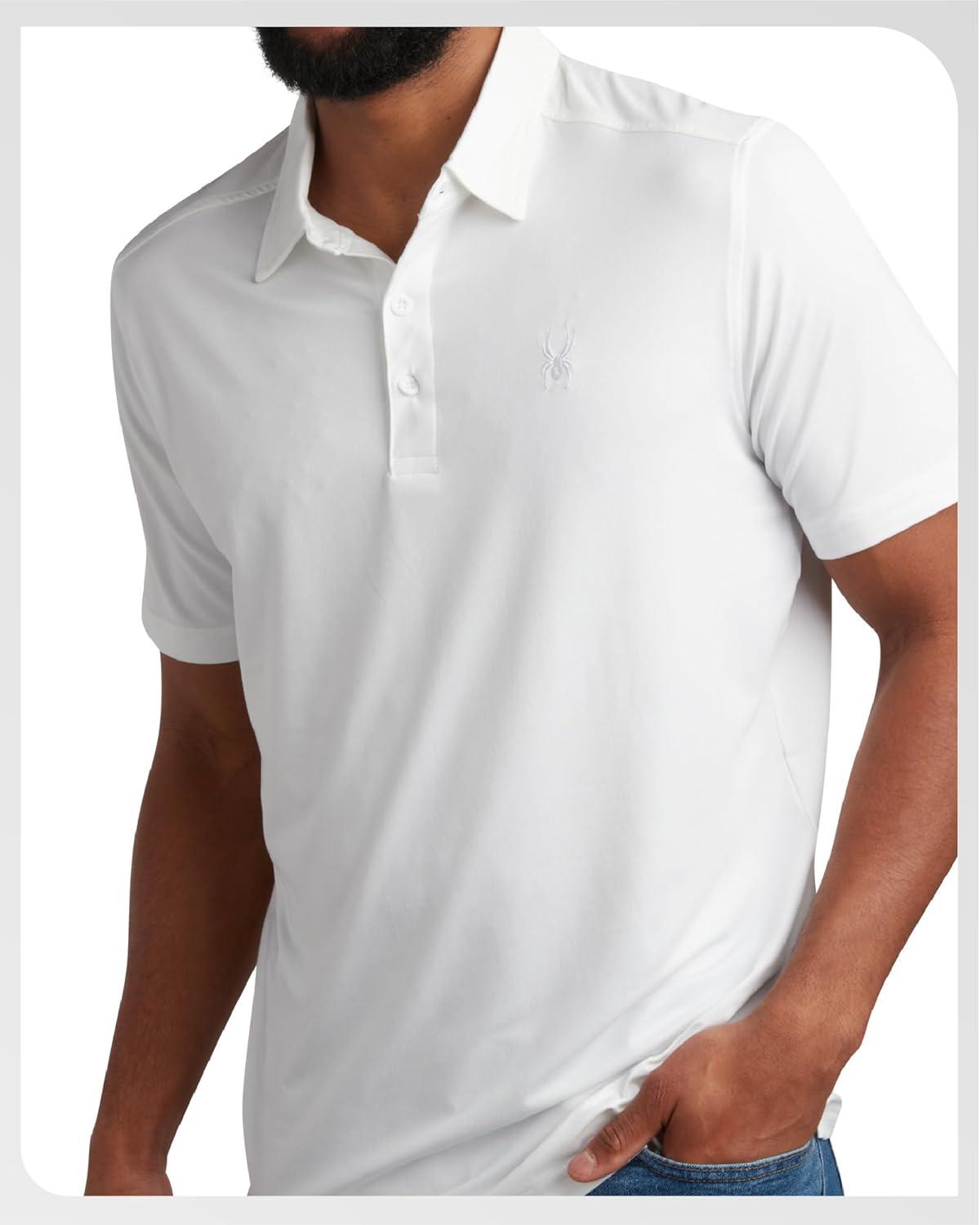 imageSpyder Mens Golf Polo Shirt Moisture Wicking Soft Short Mens Polo Shirts Short Sleeve Athletic Fit Collared Golf ShirtsWhite