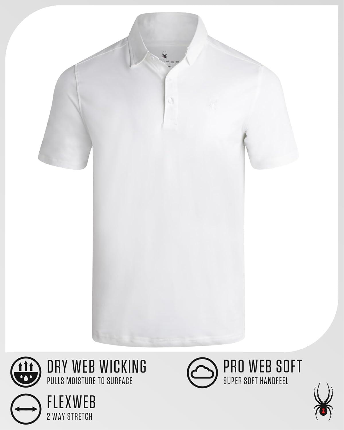 imageSpyder Mens Golf Polo Shirt Moisture Wicking Soft Short Mens Polo Shirts Short Sleeve Athletic Fit Collared Golf ShirtsWhite