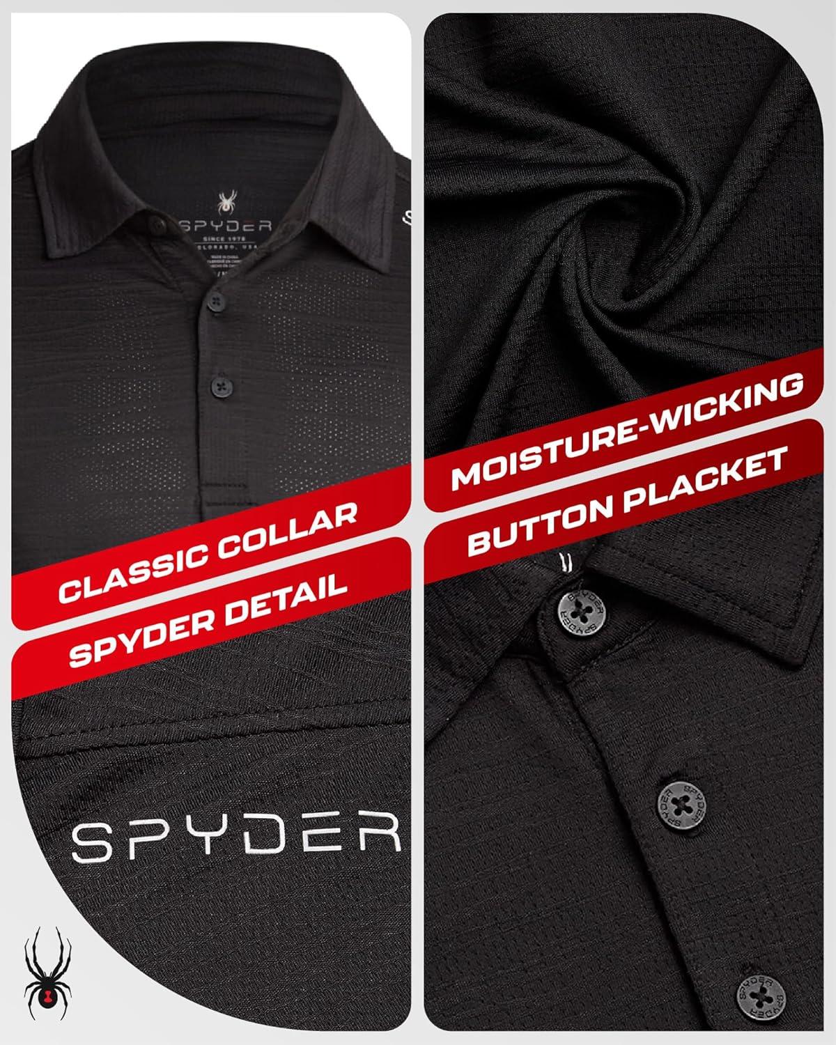 imageSpyder Mens Golf Shirts Lightweight MoistureWicking Athletic Performance Collared Short Sleeve Polo Shirts for MenBlack