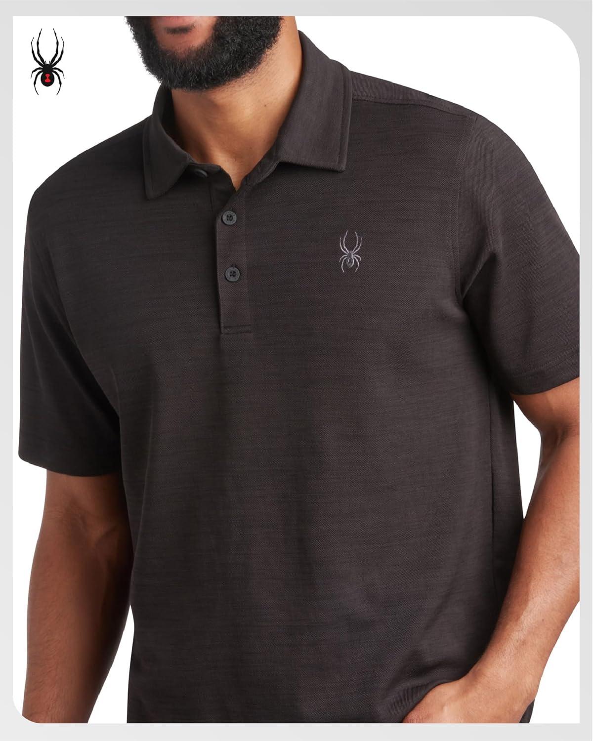 imageSpyder Mens Golf Shirts Lightweight MoistureWicking Athletic Performance Collared Short Sleeve Polo Shirts for MenHeather Black