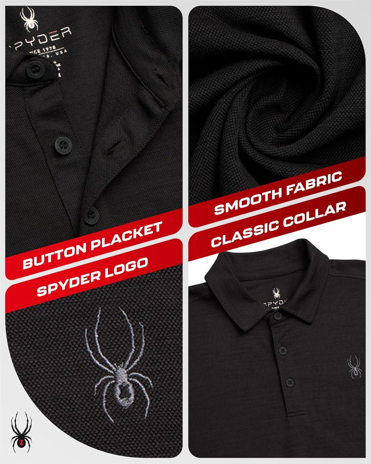 imageSpyder Mens Golf Shirts Lightweight MoistureWicking Athletic Performance Collared Short Sleeve Polo Shirts for MenHeather Black