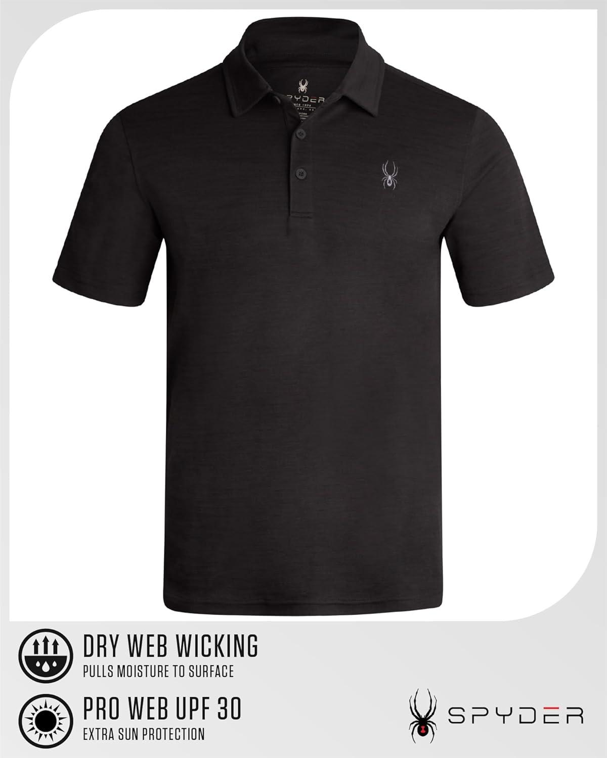 imageSpyder Mens Golf Shirts Lightweight MoistureWicking Athletic Performance Collared Short Sleeve Polo Shirts for MenHeather Black