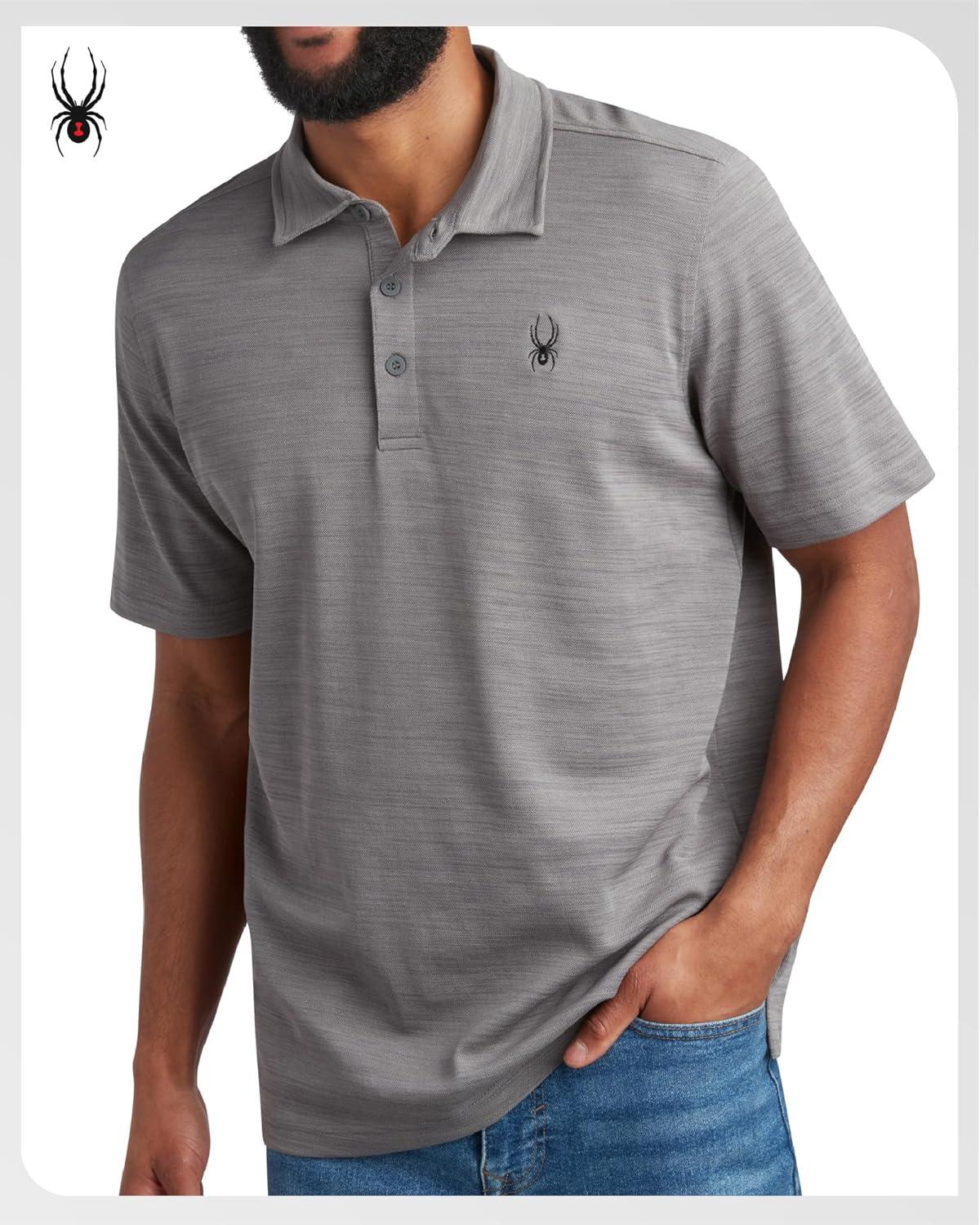 imageSpyder Mens Golf Shirts Lightweight MoistureWicking Athletic Performance Collared Short Sleeve Polo Shirts for MenHeather Grey