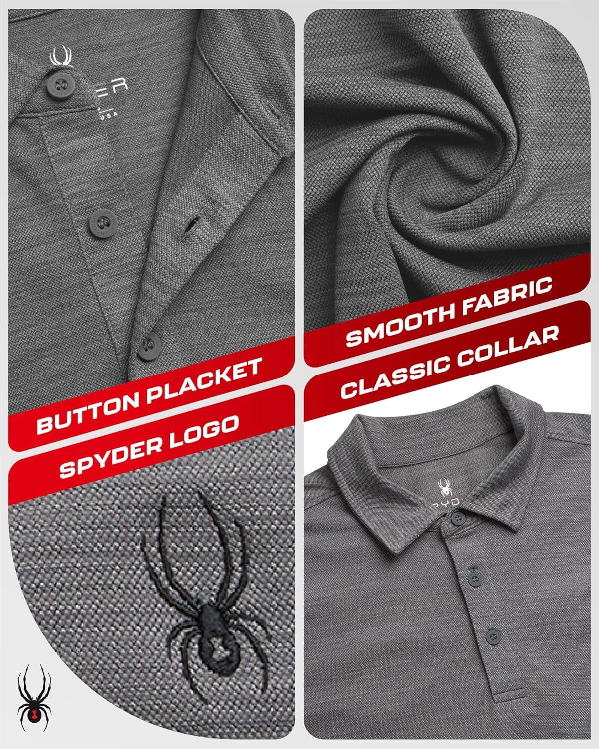imageSpyder Mens Golf Shirts Lightweight MoistureWicking Athletic Performance Collared Short Sleeve Polo Shirts for MenHeather Grey
