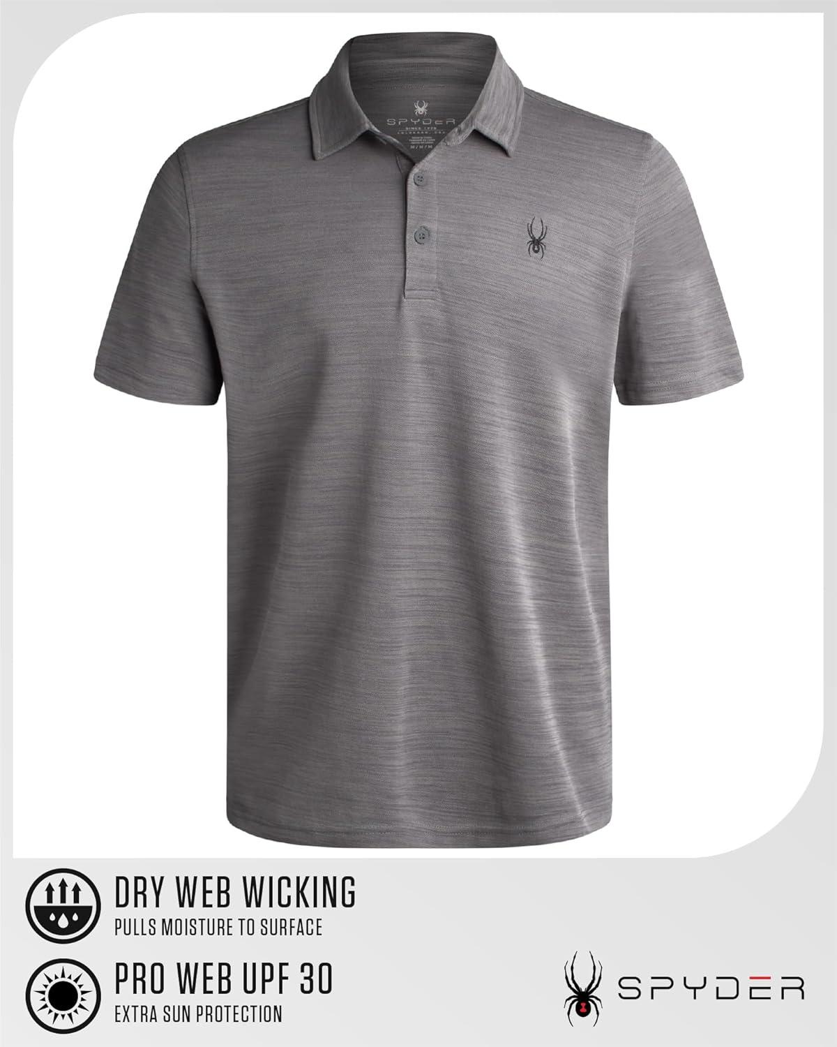 imageSpyder Mens Golf Shirts Lightweight MoistureWicking Athletic Performance Collared Short Sleeve Polo Shirts for MenHeather Grey