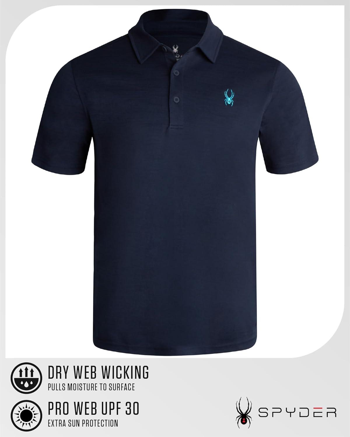 imageSpyder Mens Golf Shirts Lightweight MoistureWicking Athletic Performance Collared Short Sleeve Polo Shirts for MenNavy Logo
