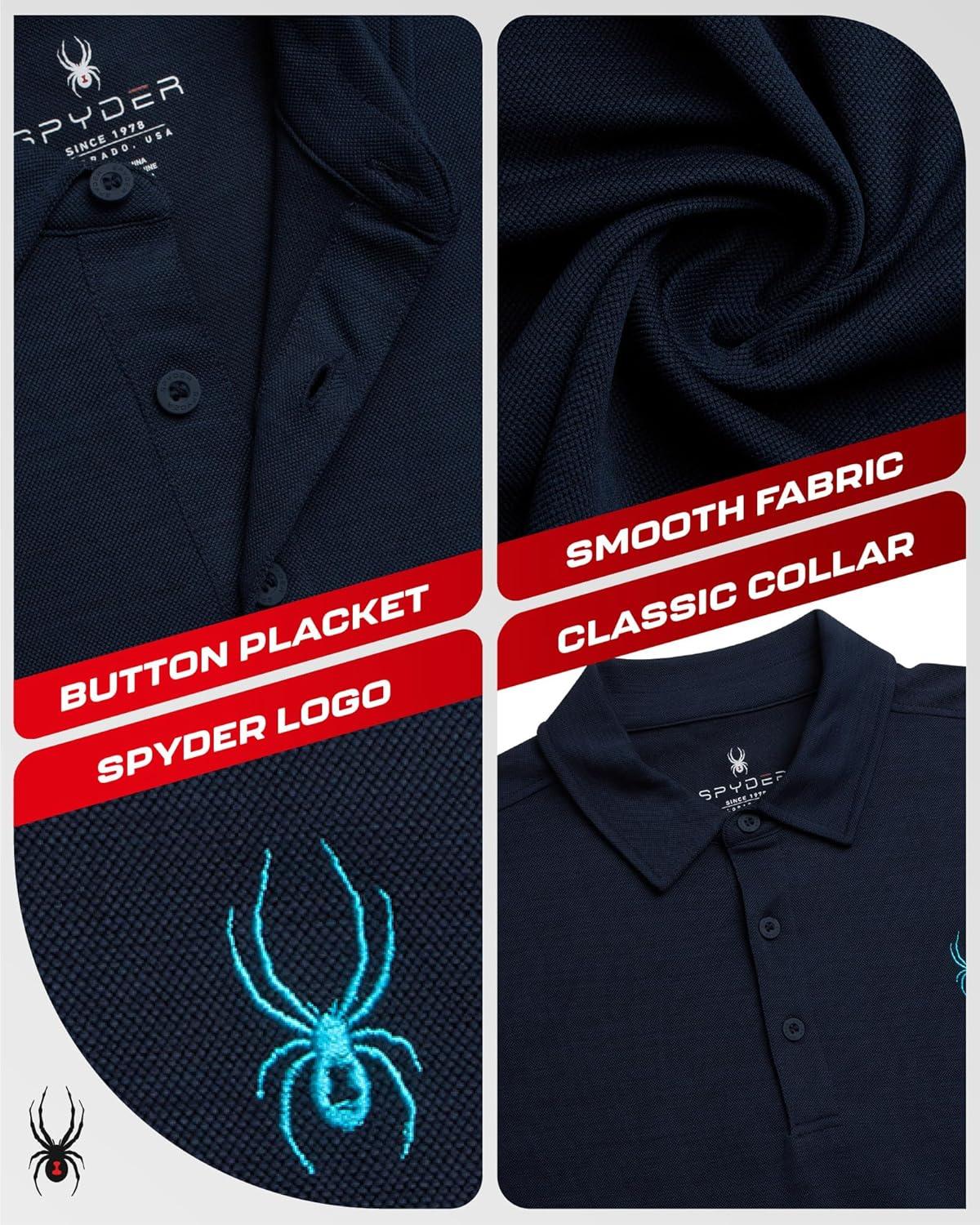 imageSpyder Mens Golf Shirts Lightweight MoistureWicking Athletic Performance Collared Short Sleeve Polo Shirts for MenNavy Logo