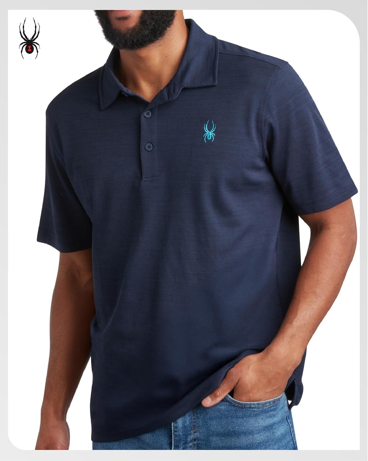imageSpyder Mens Golf Shirts Lightweight MoistureWicking Athletic Performance Collared Short Sleeve Polo Shirts for MenNavy Logo