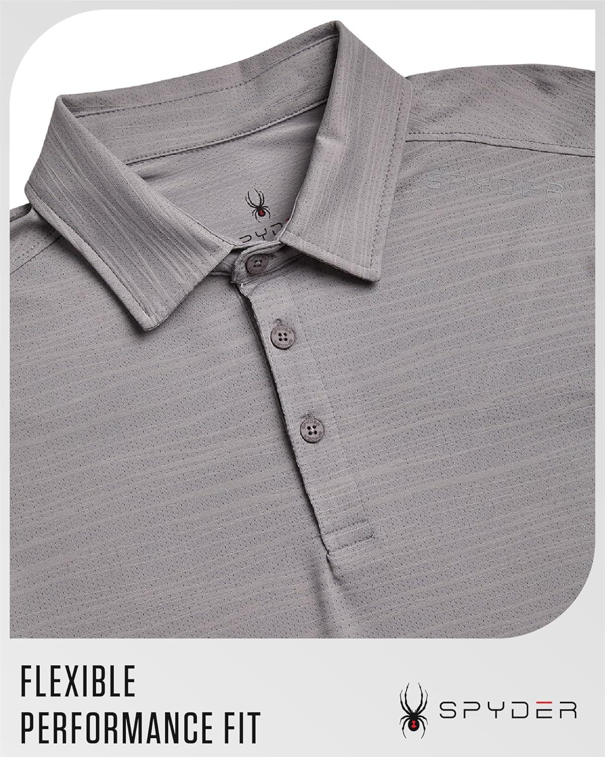 imageSpyder Mens Golf Shirts Lightweight MoistureWicking Athletic Performance Collared Short Sleeve Polo Shirts for MenPewter