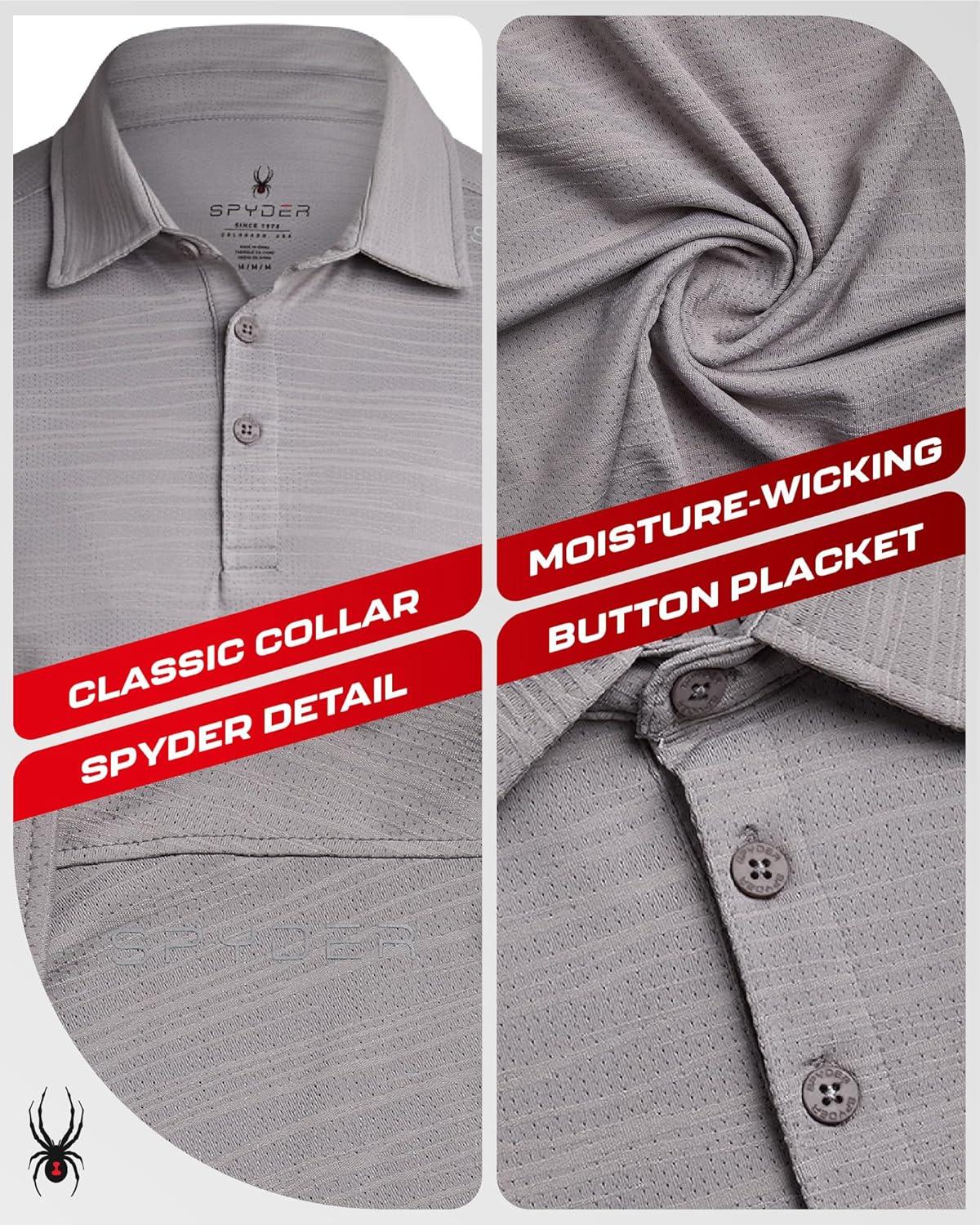 imageSpyder Mens Golf Shirts Lightweight MoistureWicking Athletic Performance Collared Short Sleeve Polo Shirts for MenPewter
