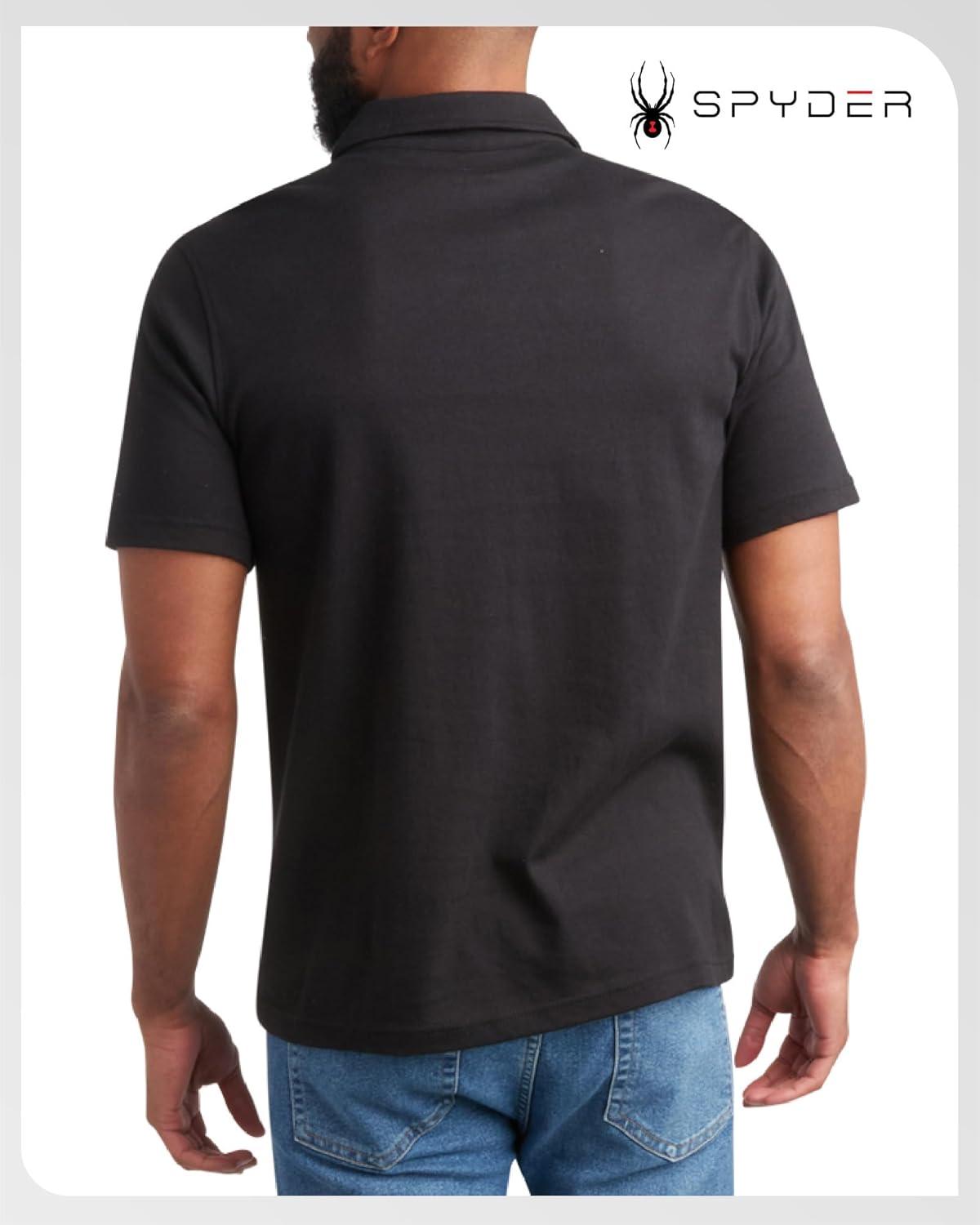 imageSpyder Mens Polo Shirts Breathable Casual Cotton Short Sleeve Polo Shirt Lightweight Collared Golf Shirts for MenBlack