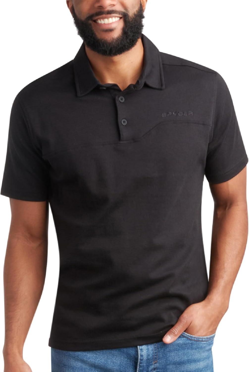 imageSpyder Mens Polo Shirts Breathable Casual Cotton Short Sleeve Polo Shirt Lightweight Collared Golf Shirts for MenBlack