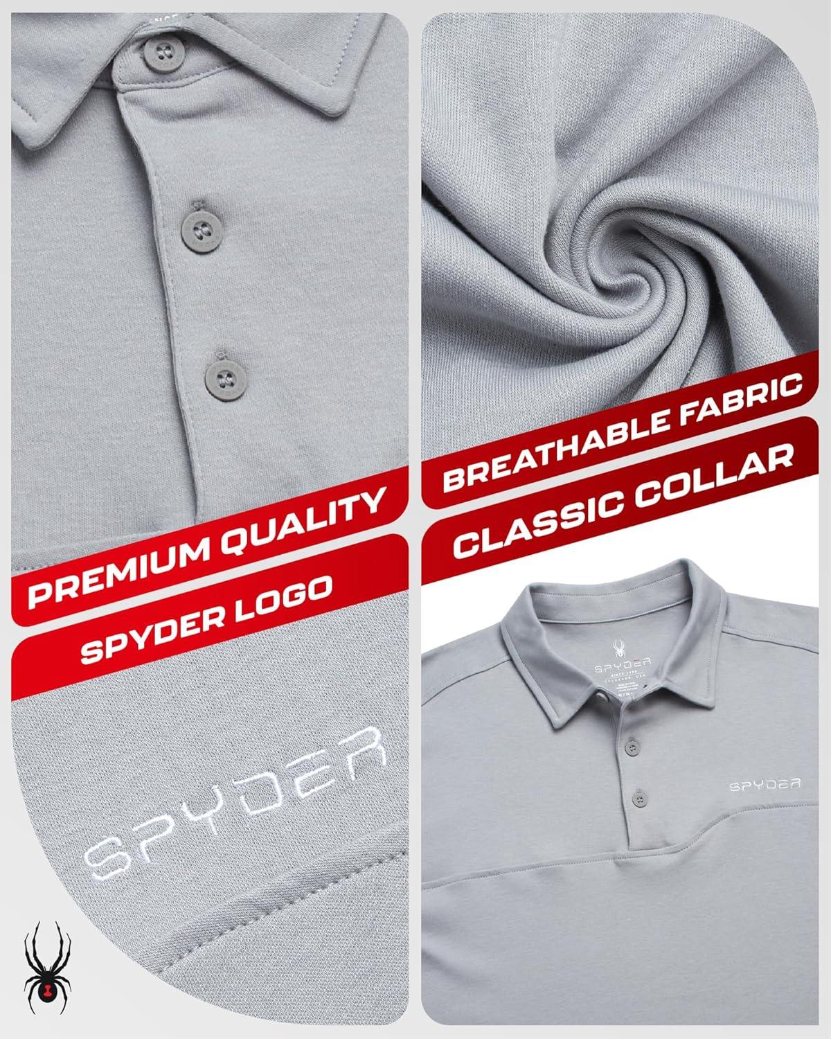 imageSpyder Mens Polo Shirts Breathable Casual Cotton Short Sleeve Polo Shirt Lightweight Collared Golf Shirts for MenPewter
