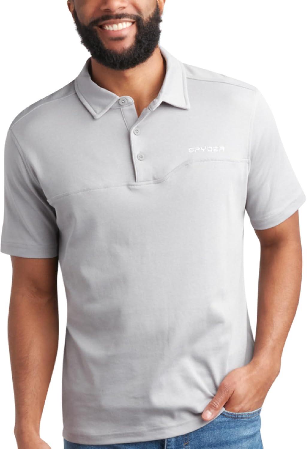 imageSpyder Mens Polo Shirts Breathable Casual Cotton Short Sleeve Polo Shirt Lightweight Collared Golf Shirts for MenPewter