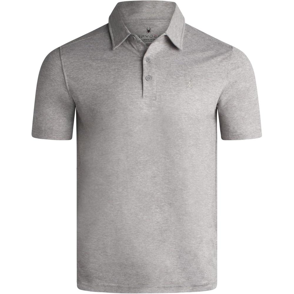 imageSpyder Mens Golf Polo Shirt Moisture Wicking Soft Short Mens Polo Shirts Short Sleeve Athletic Fit Collared Golf ShirtsHeather Grey
