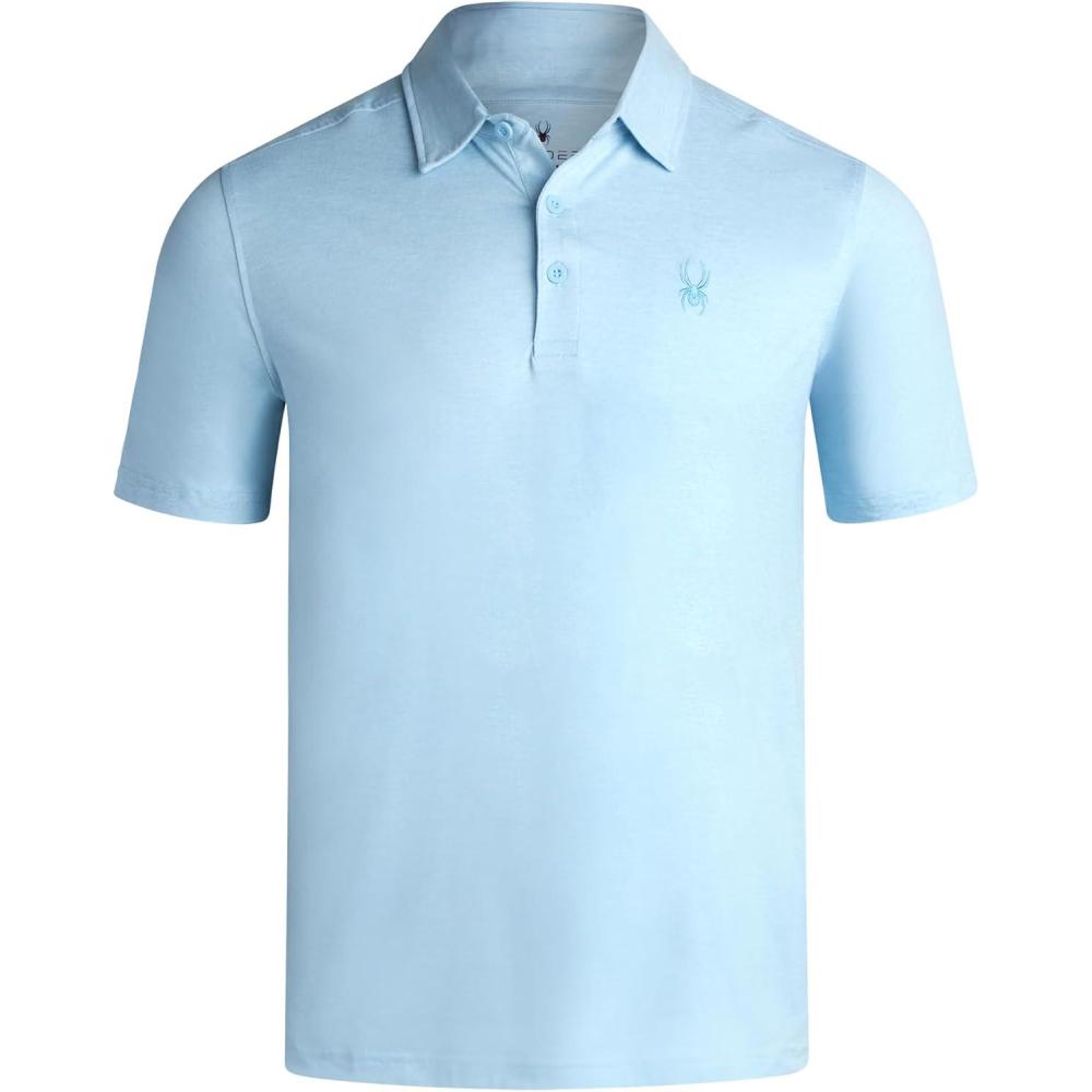 imageSpyder Mens Golf Polo Shirt Moisture Wicking Soft Short Mens Polo Shirts Short Sleeve Athletic Fit Collared Golf ShirtsSky Blue