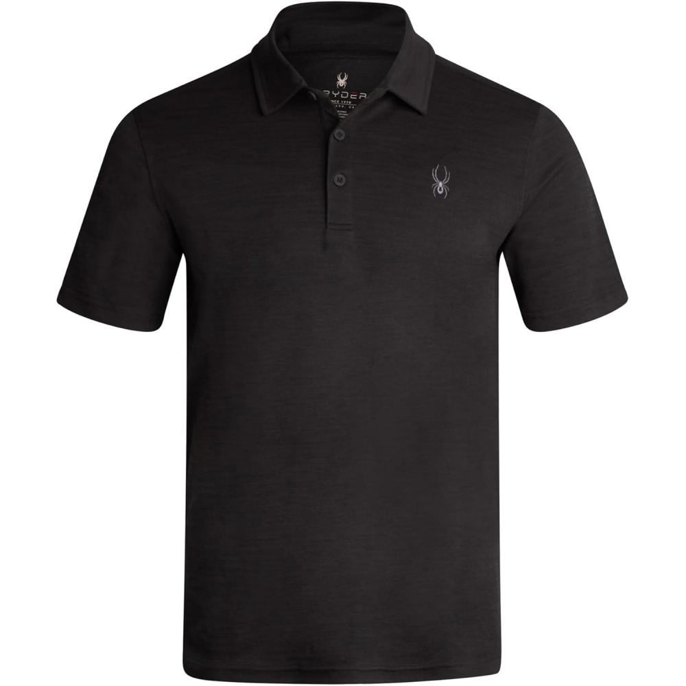 imageSpyder Mens Golf Shirts Lightweight MoistureWicking Athletic Performance Collared Short Sleeve Polo Shirts for MenHeather Black