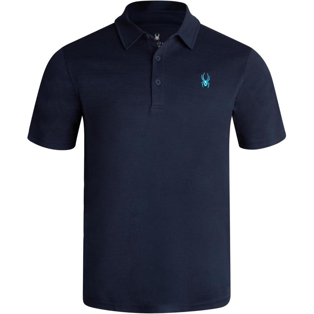 imageSpyder Mens Golf Shirts Lightweight MoistureWicking Athletic Performance Collared Short Sleeve Polo Shirts for MenNavy Logo