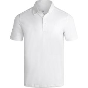Spyder Mens Golf Polo Shirt – Moisture Wicking Soft Short Mens Polo Shirts Short Sleeve Athletic Fit Collared Golf Shirts(White)