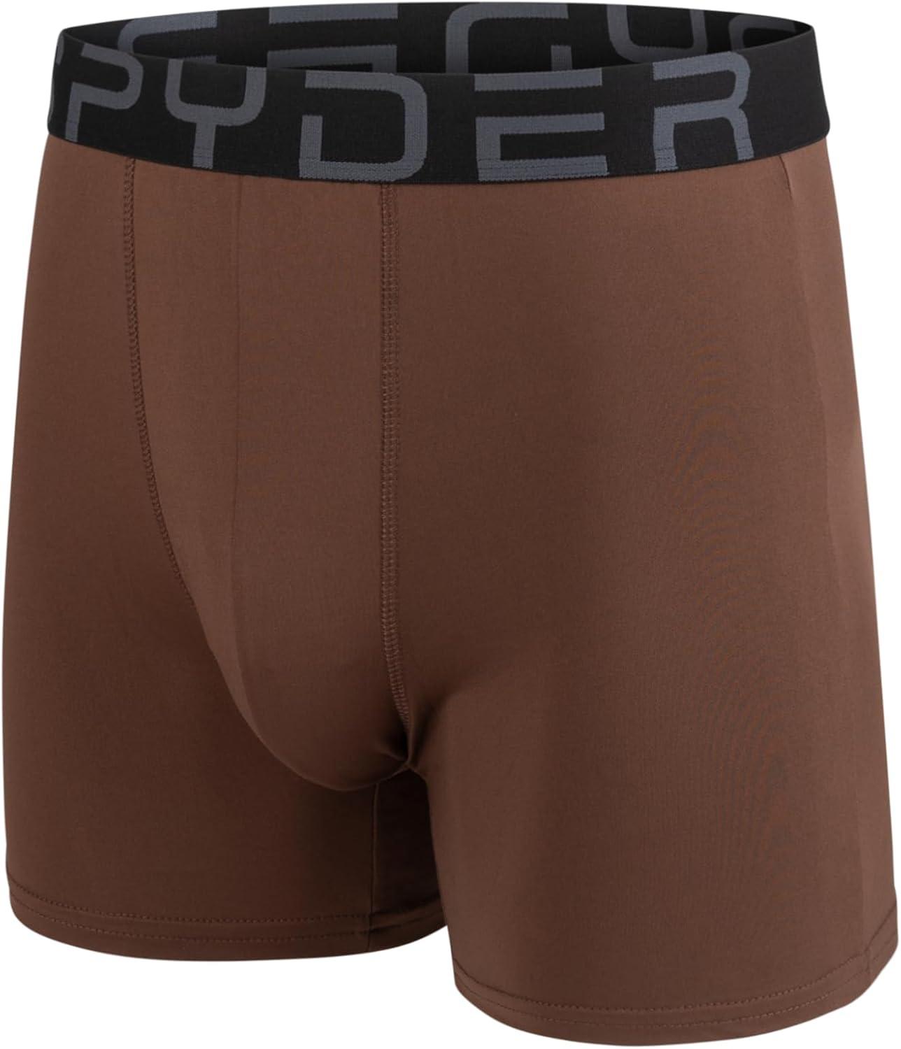 imageSpyder Mens Boxer Briefs 5 Pack Poly Spandex Performance Boxer Briefs UnderwearGreyIvoryBlackBrownGreen