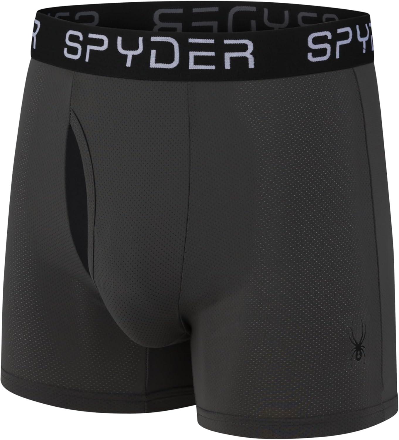 imageSpyder Mens Boxer Briefs Performance Nylon Mesh Sports Underwear With Fly FrontBlackCarcoalIvoryNavyteal