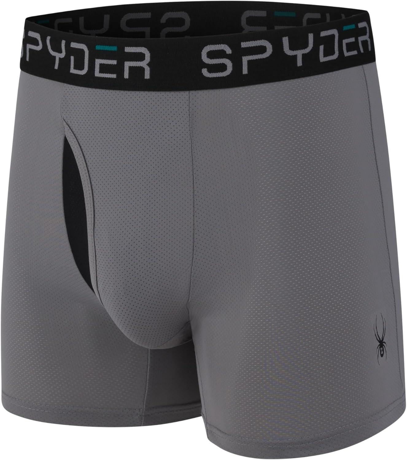 imageSpyder Mens Boxer Briefs Performance Nylon Mesh Sports Underwear With Fly FrontBlackHeatherBlackCharcoal