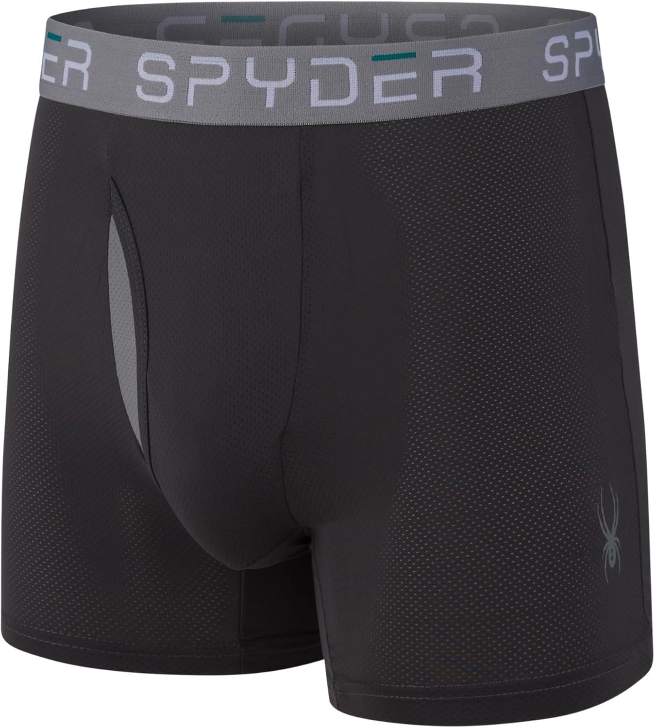 imageSpyder Mens Boxer Briefs Performance Nylon Mesh Sports Underwear With Fly FrontBlackHeatherBlackCharcoal