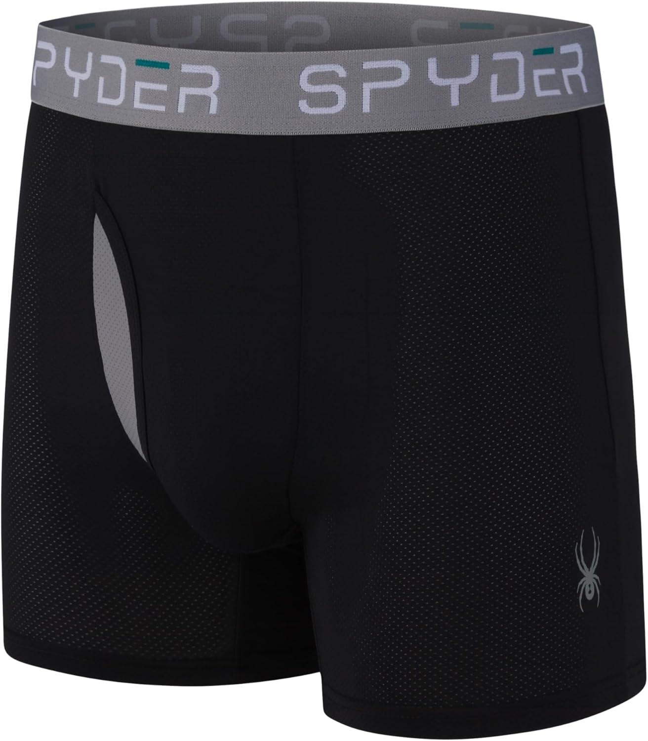 imageSpyder Mens Boxer Briefs Performance Nylon Mesh Sports Underwear With Fly FrontBlackHeatherBlackCharcoal