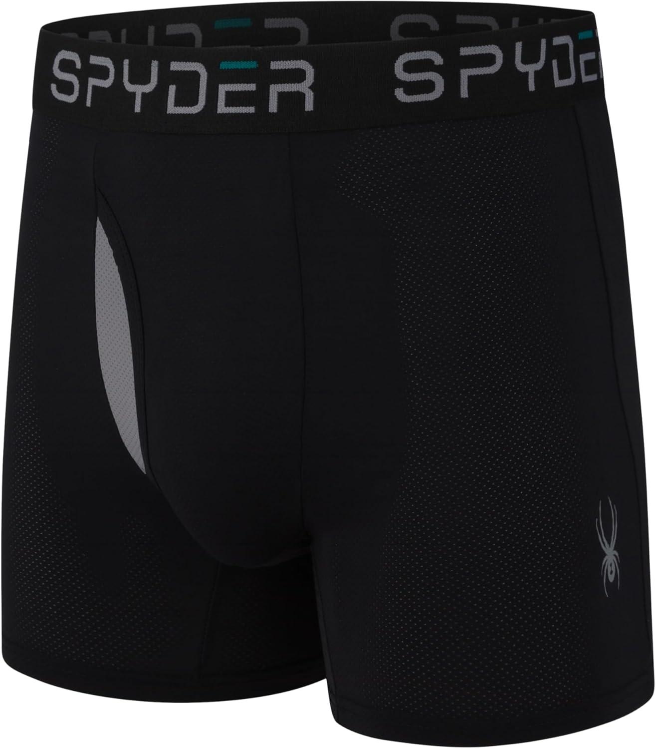 imageSpyder Mens Boxer Briefs Performance Nylon Mesh Sports Underwear With Fly FrontBlackHeatherBlackCharcoal