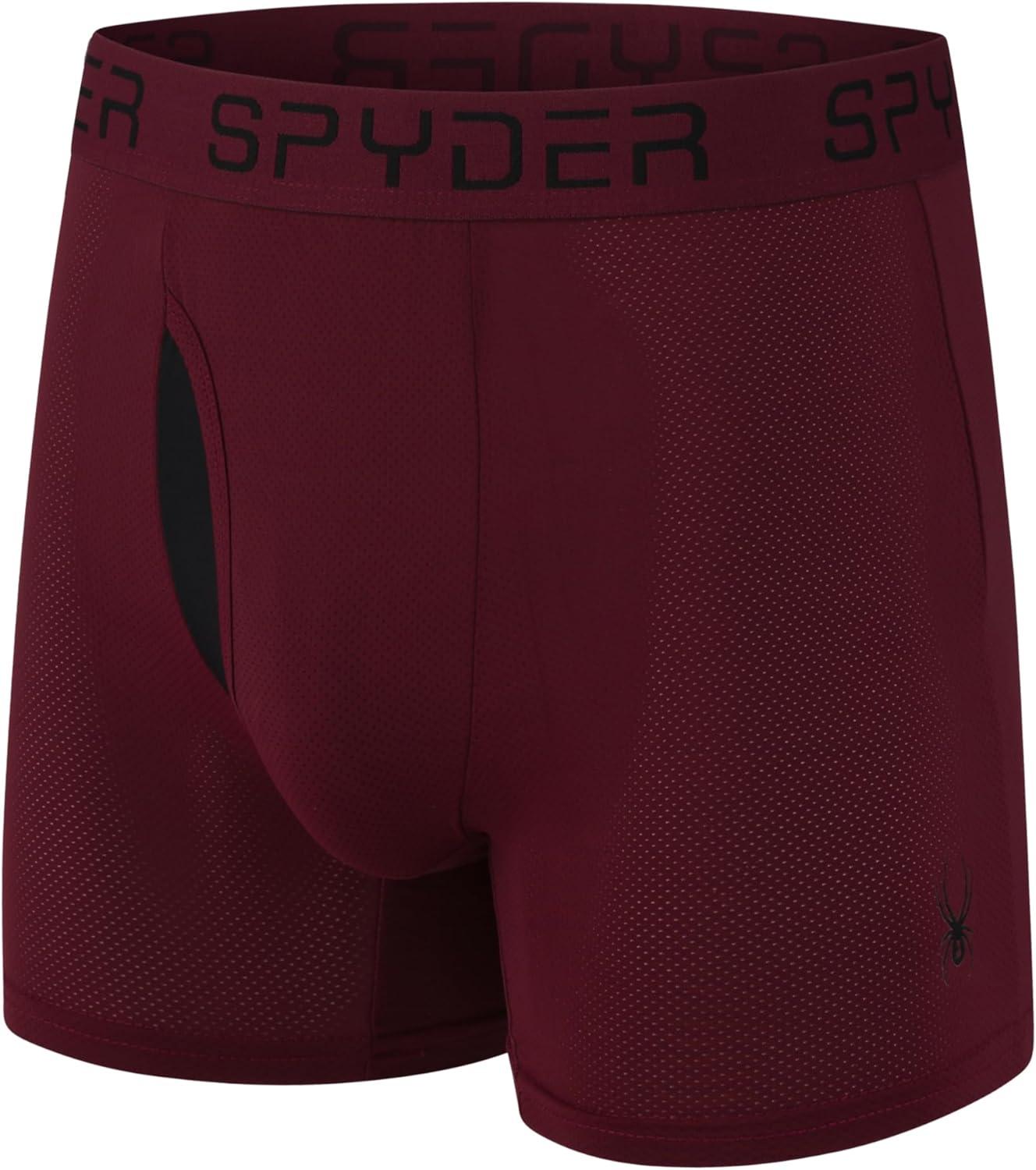 imageSpyder Mens Boxer Briefs Performance Nylon Mesh Sports Underwear With Fly FrontHeatherRedBlackNavy