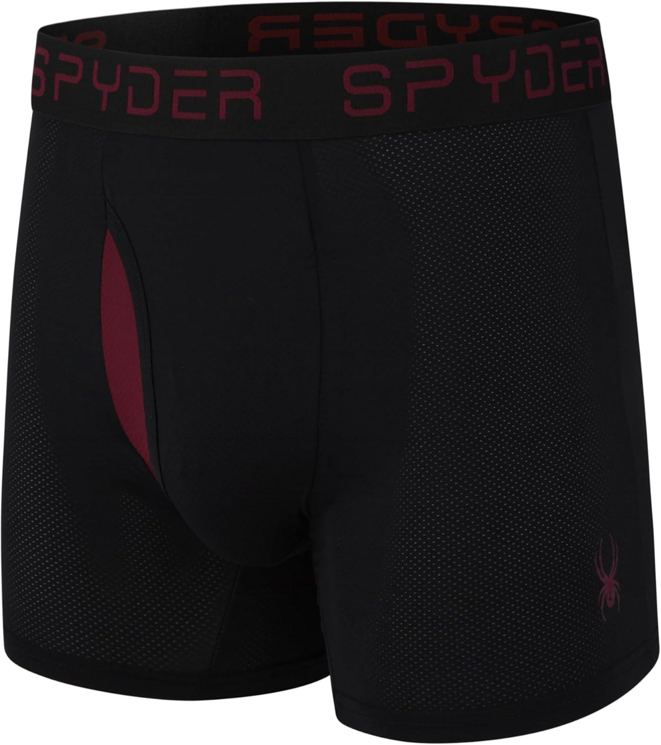 imageSpyder Mens Boxer Briefs Performance Nylon Mesh Sports Underwear With Fly FrontHeatherRedBlackNavy