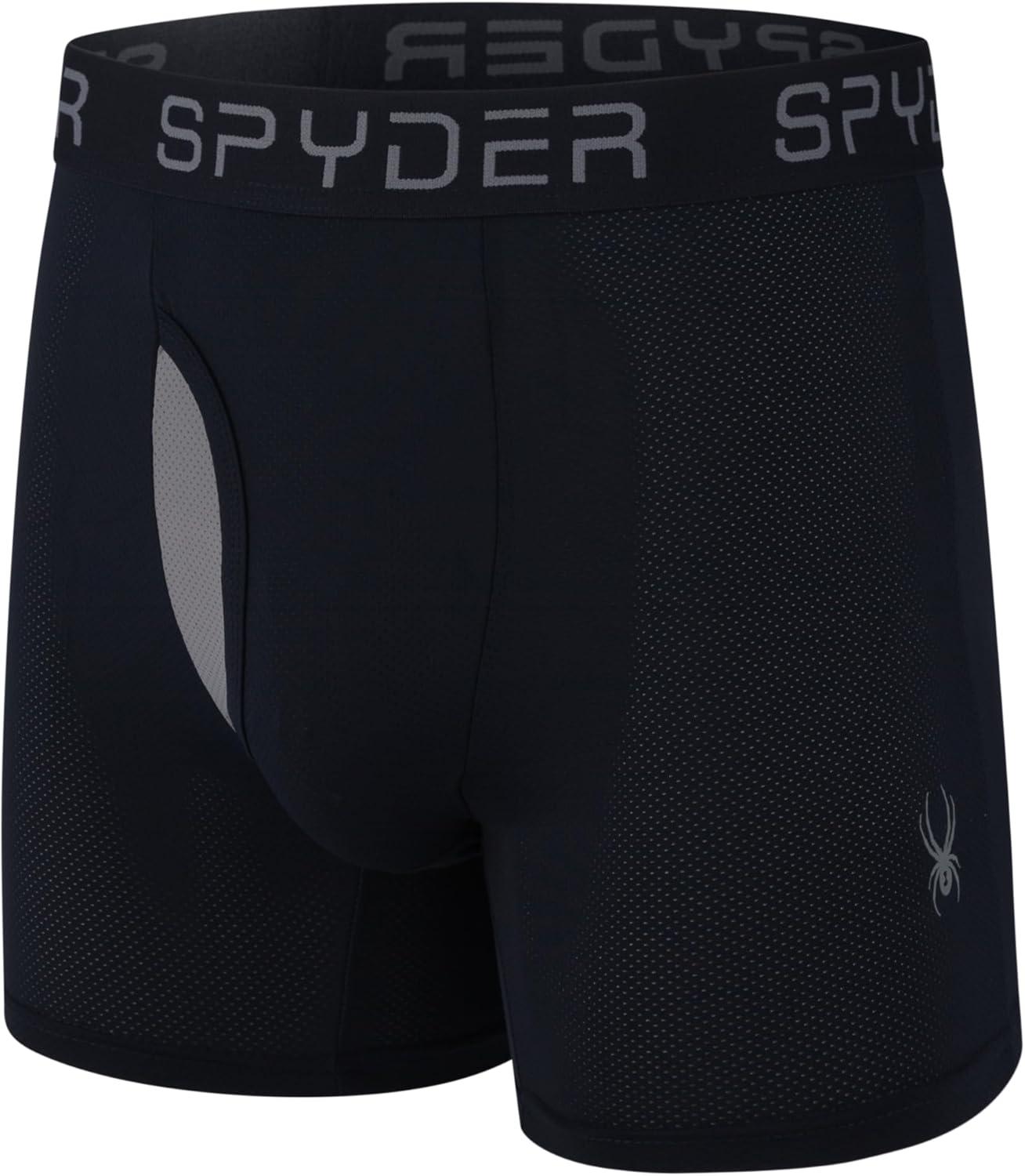 imageSpyder Mens Boxer Briefs Performance Nylon Mesh Sports Underwear With Fly FrontHeatherRedBlackNavy
