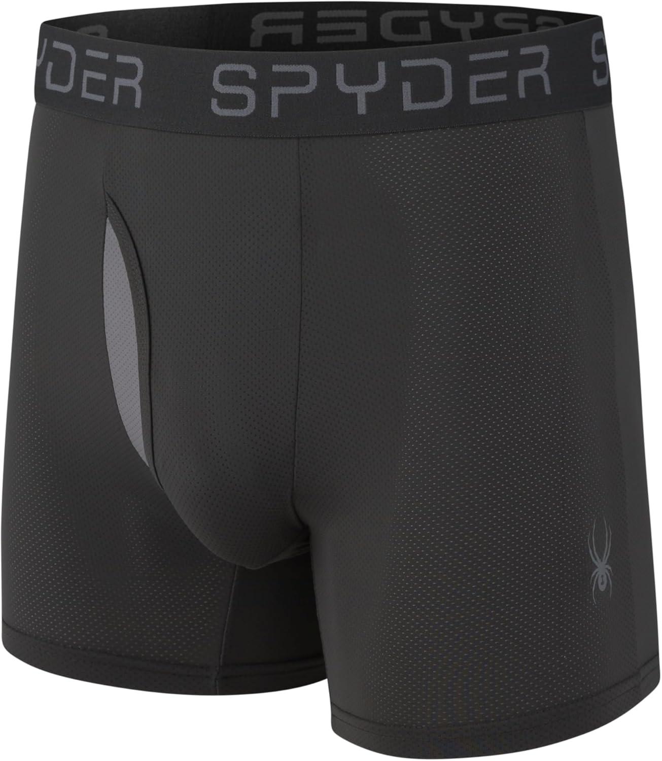 imageSpyder Mens Boxer Briefs Performance Nylon Mesh Sports Underwear With Fly FrontHeatherRedBlackNavy