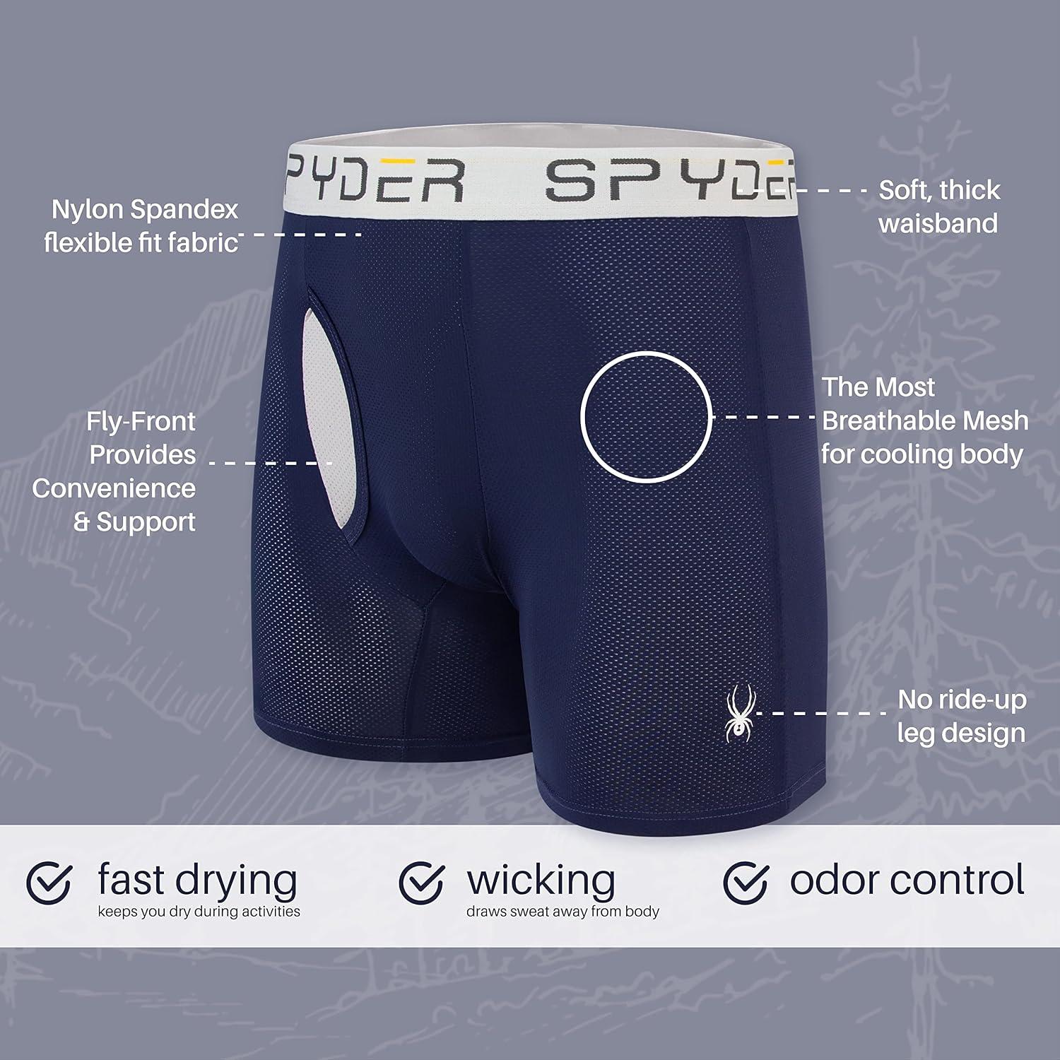imageSpyder Mens Boxer Briefs Performance Nylon Mesh Sports Underwear With Fly FrontNavyGreenHeatherBlack