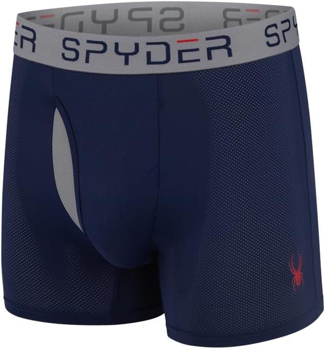 imageSpyder Mens Boxer Briefs Performance Nylon Mesh Sports Underwear With Fly FrontNavyGreenHeatherBlack