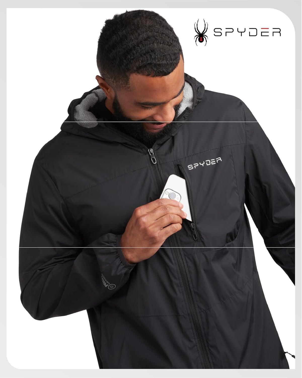 imageSpyder Mens Rain Jacket Water Resistant Hooded Windbreaker Lightweight Rain Coats for Travel and Golf Sizes SLBlack
