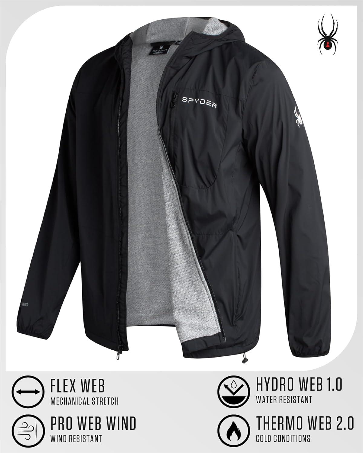 imageSpyder Mens Rain Jacket Water Resistant Hooded Windbreaker Lightweight Rain Coats for Travel and Golf Sizes SLBlack