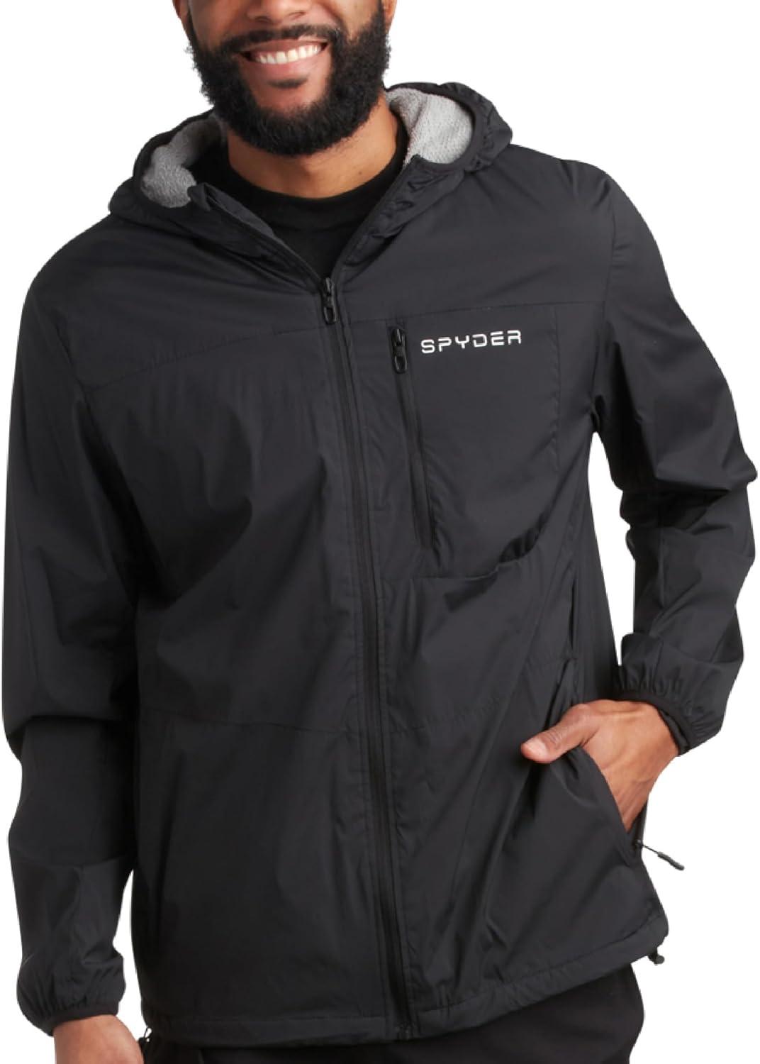 imageSpyder Mens Rain Jacket Water Resistant Hooded Windbreaker Lightweight Rain Coats for Travel and Golf Sizes SLBlack