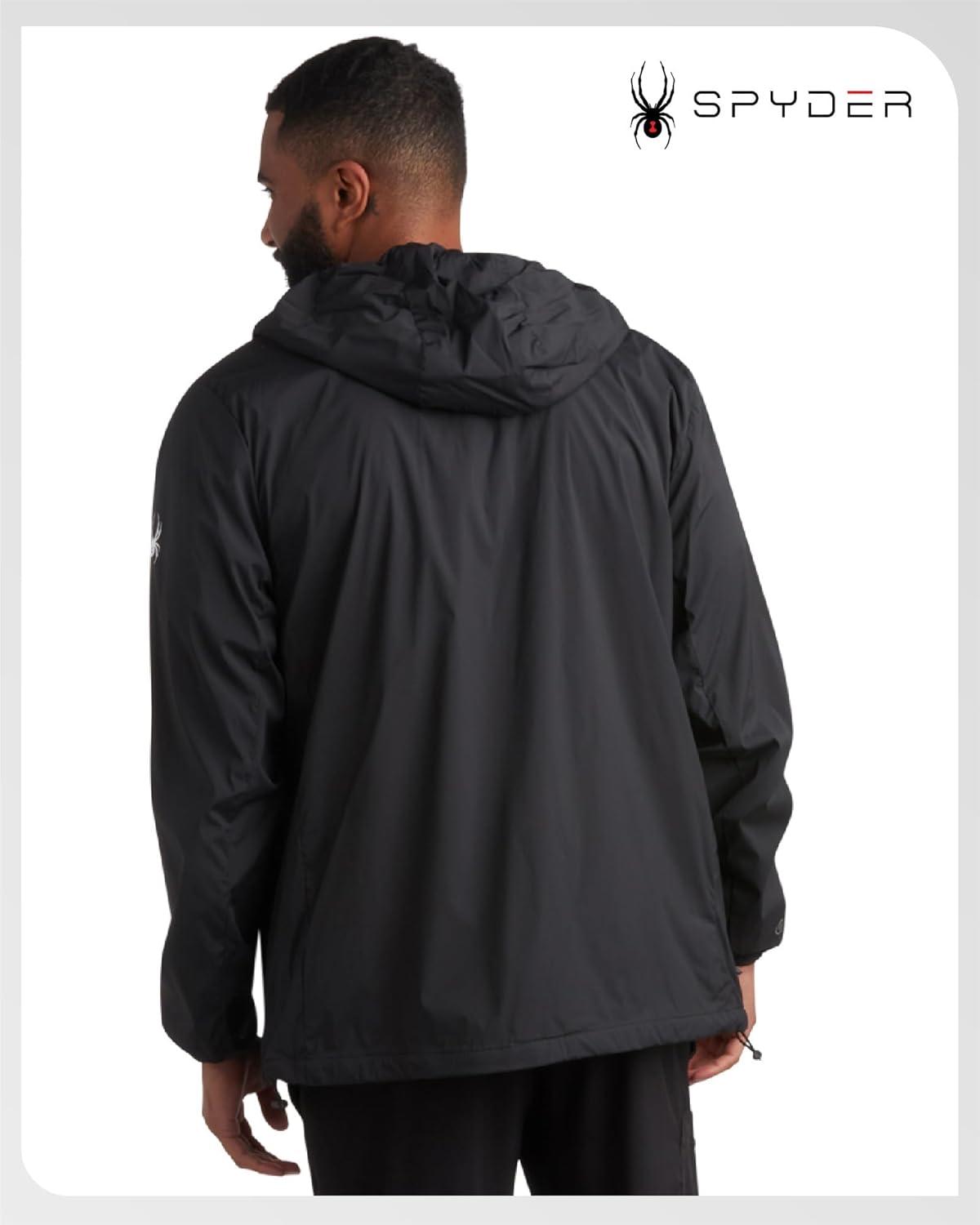 imageSpyder Mens Rain Jacket Water Resistant Hooded Windbreaker Lightweight Rain Coats for Travel and Golf Sizes SLBlack