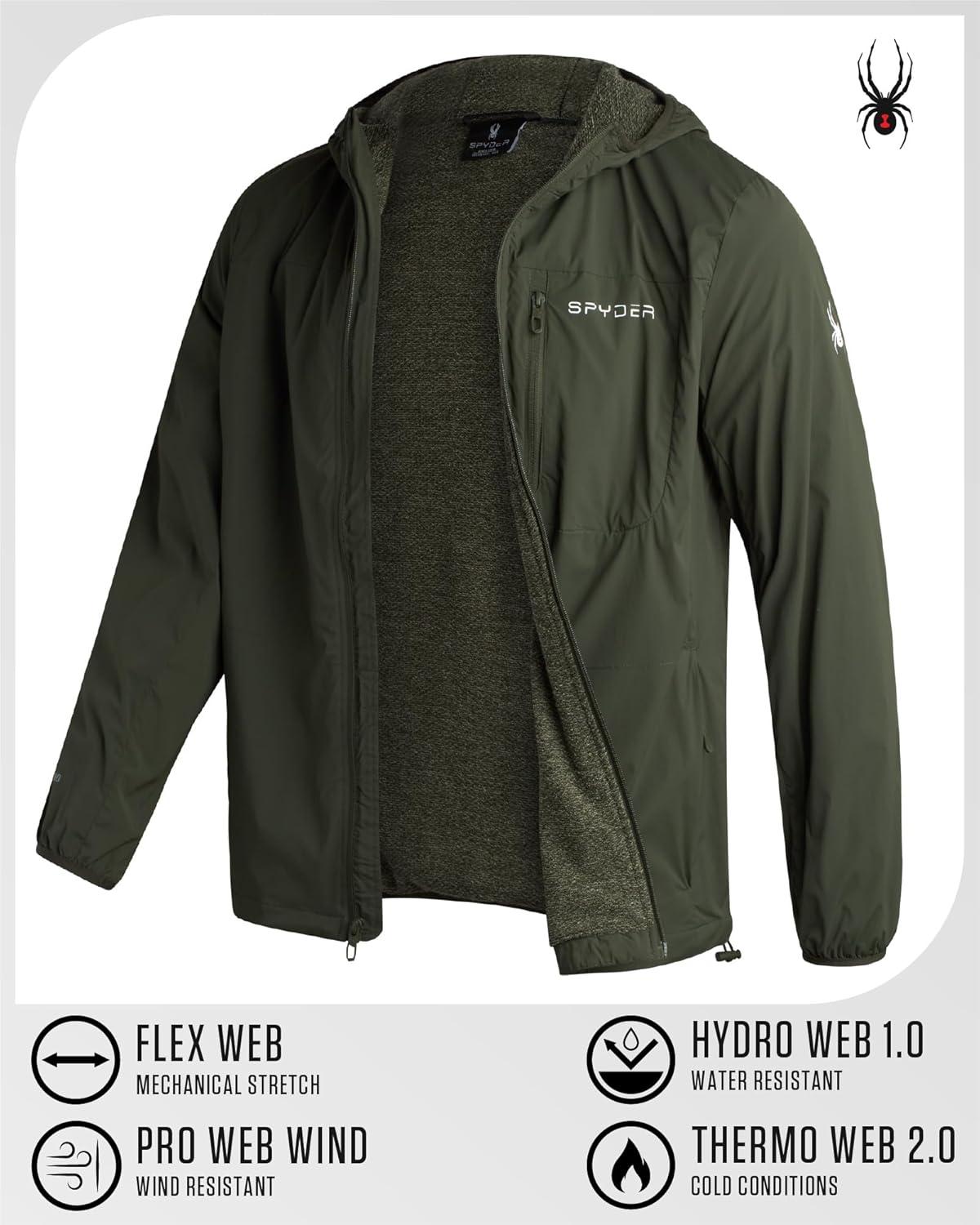 imageSpyder Mens Rain Jacket Water Resistant Hooded Windbreaker Lightweight Rain Coats for Travel and Golf Sizes SLOlive