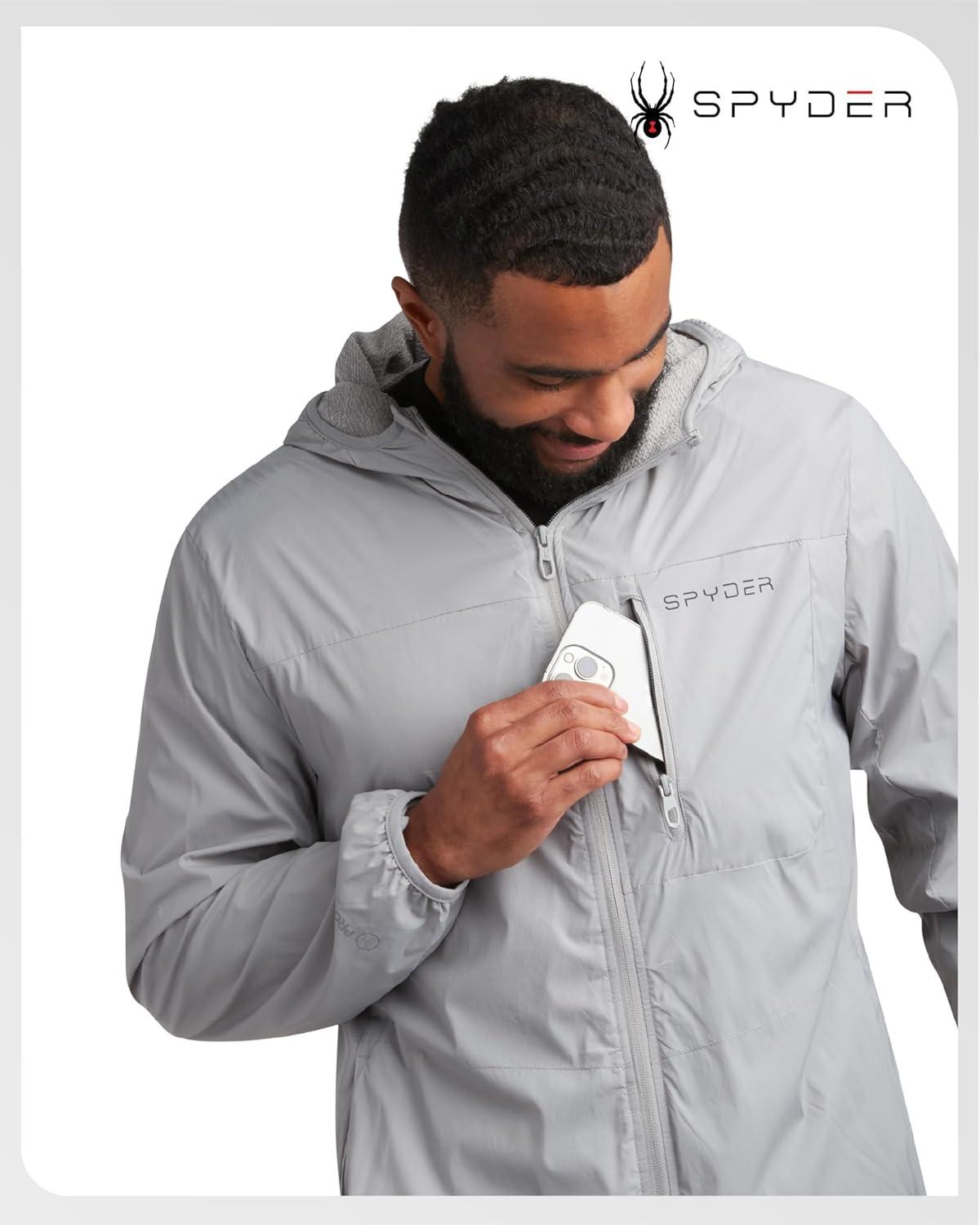 imageSpyder Mens Rain Jacket Water Resistant Hooded Windbreaker Lightweight Rain Coats for Travel and Golf Sizes SLPewter
